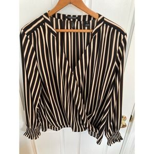 Scotch & Soda Vertical Lines Blouse, Black, Cream, Caramel, Large, Wrap, Blouson